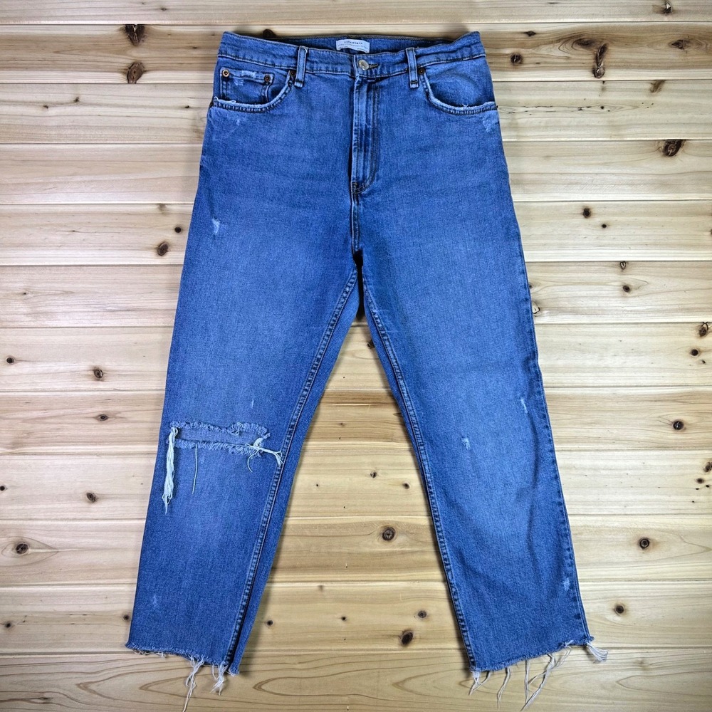 Zara Jeans Women 8 Distressed Premium Collection Cut Off Cropped Denim Blue Jean